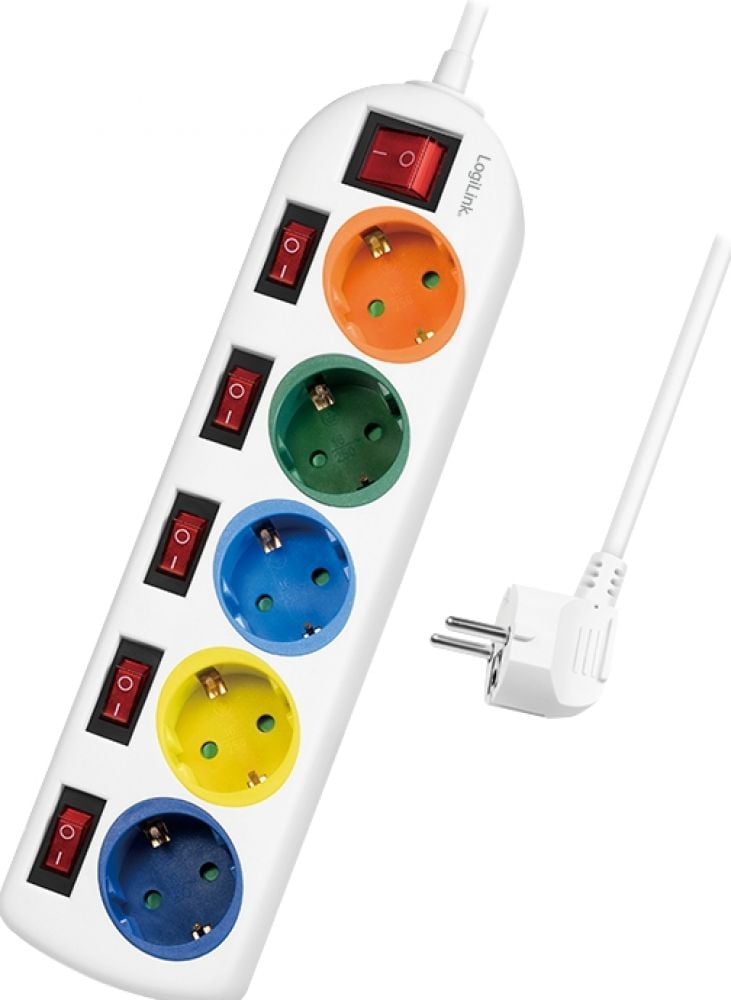 LogiLink stekker omlijsting 5-lade ,5xCEE 7/3,m. 6Schalter,bunt