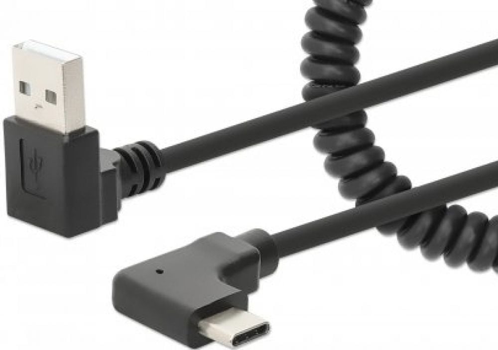 MANHATTAN Spiralkabel USB-A auf USB-C Ladekabel 1m schwarz