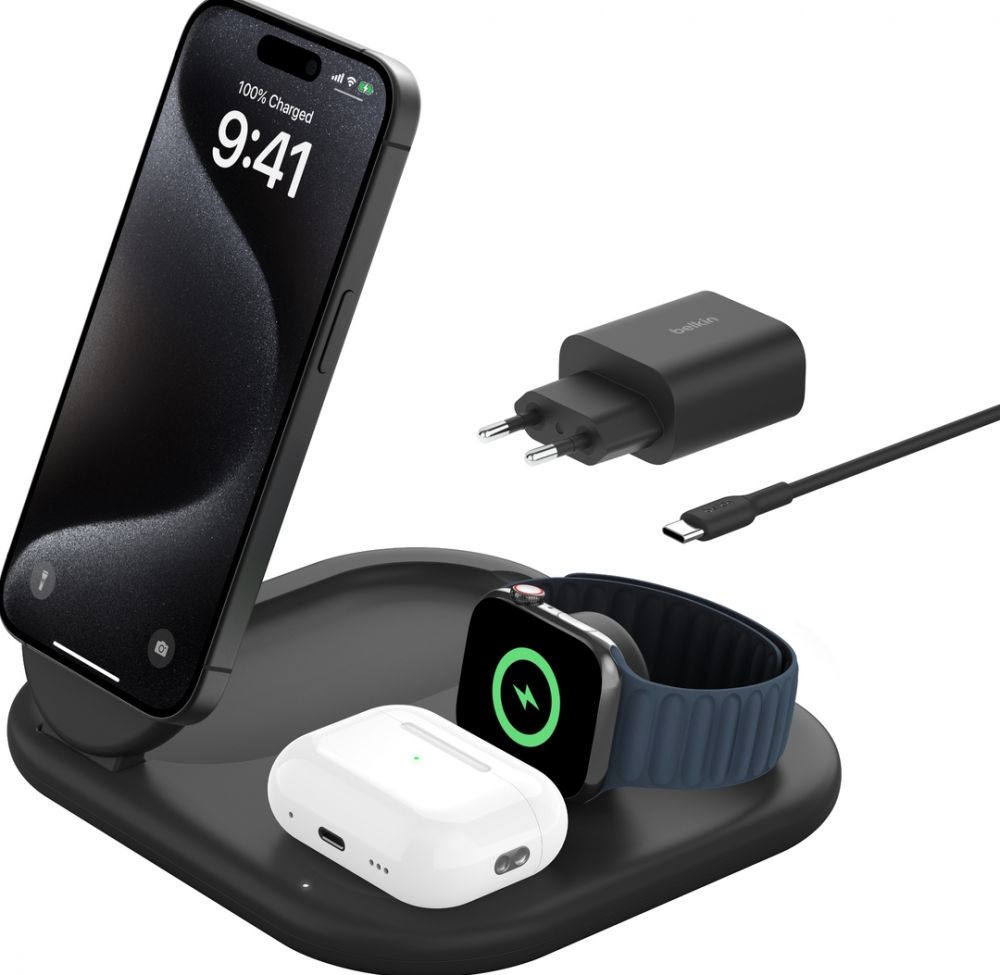 BELKIN Qi2 15w Magnetic 3in1 Stand Black