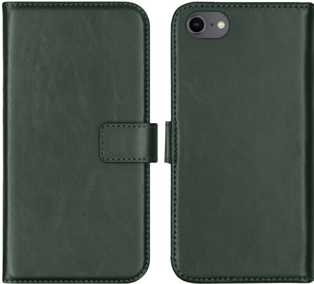 Selencia Echt Lederen Bookcase iPhone SE (2022 / 2020) / 8 / 7 / 6(s) - Groen