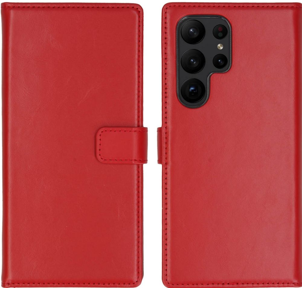 Selencia Echt Lederen Bookcase Samsung Galaxy S23 Ultra - Rood