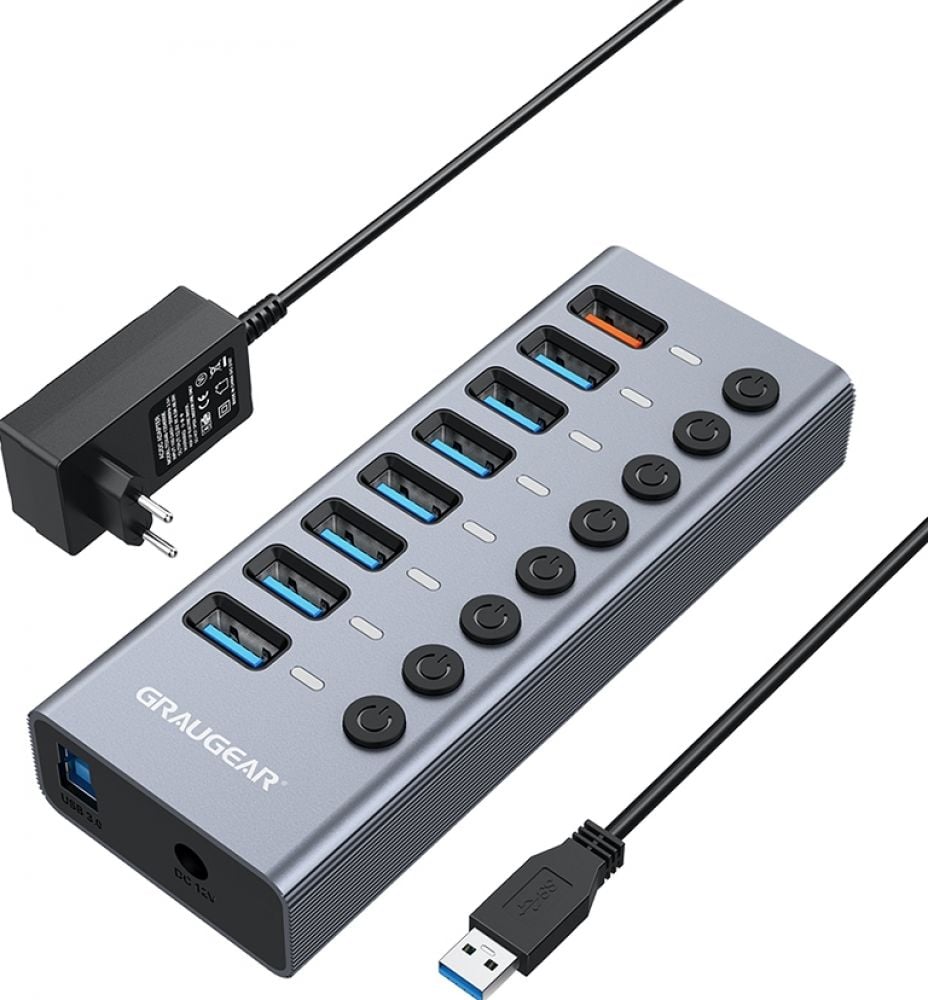 Graugear USB-HUB 7x USB 3.0 Ports + 1 USB Schnelllader retail