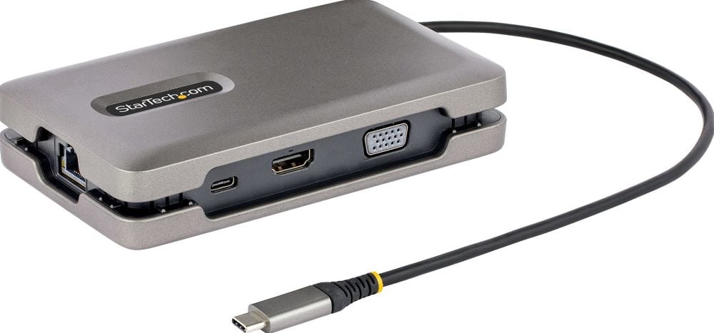 StarTech.com USB-C Multiport Adapter with USB-C DP Alt Mode Video Output  4K HDMI 2.0  VGA, USB-C Dual Monitor Docking Station, 100W PD Pass-Through,