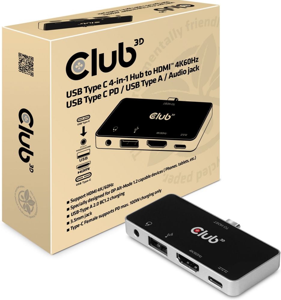 Club 3D USB Type C 4-in-1 Hub - Dockingstation