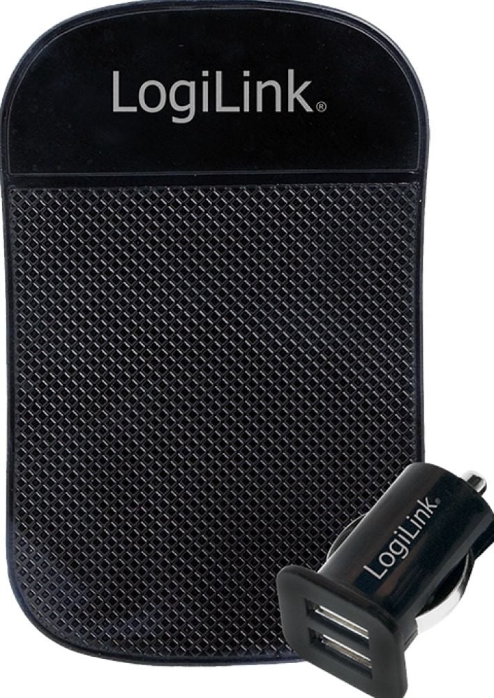 Zub Logilink USB Car Charger Set USB 2-Port Black black, with anti-slip mat
