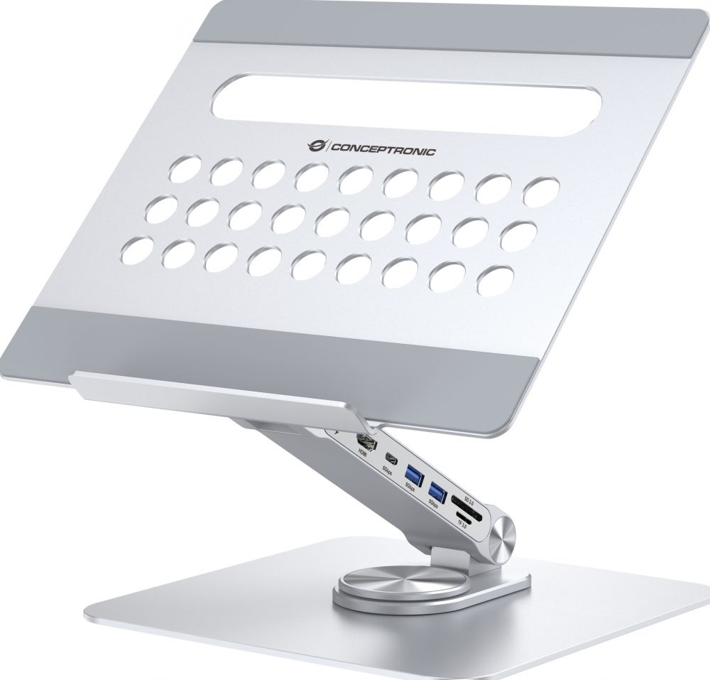 CONCEPTRONIC Conceptronic DONN27G - laptopstandaard met 7-in-1 USB 3.2 Gen 1 dockingstation