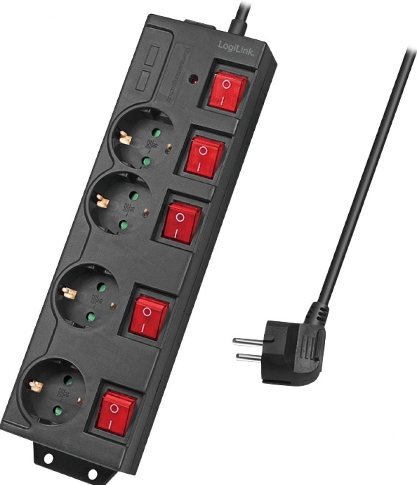 LogiLink stekker omlijsting 4-lade ,4xCEE 7/3,m. 5Schalter,zwart