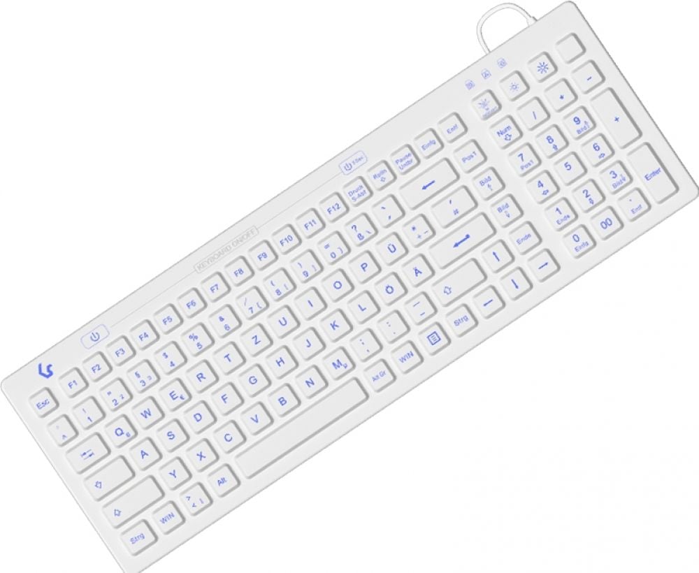 Keyboard KeySonic, USB Beleuchtet,Silikon,white Wasser und Staub geschützt IP68,QWERTZ
