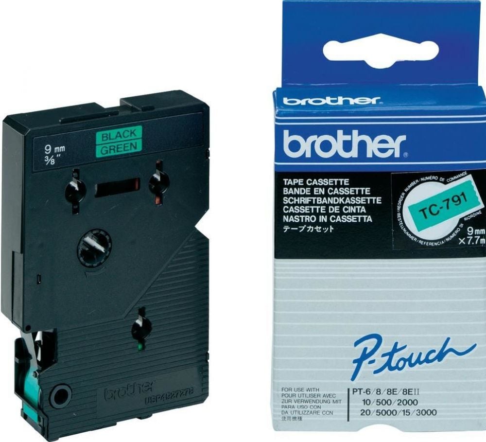 Brother TC791 - 9 mm x zwart op groen
