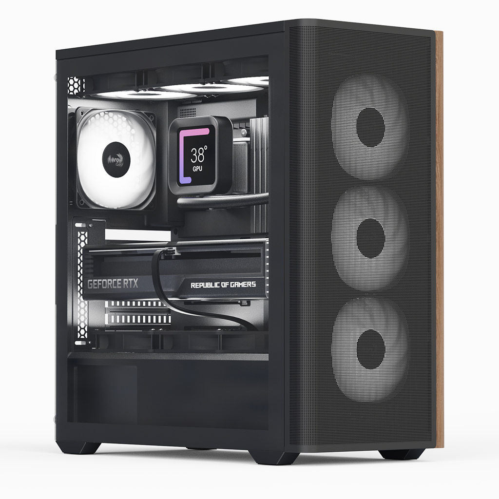 AeroCool Behuizing Midi D501A-G-BK-V2 (B/Wood/ATX)