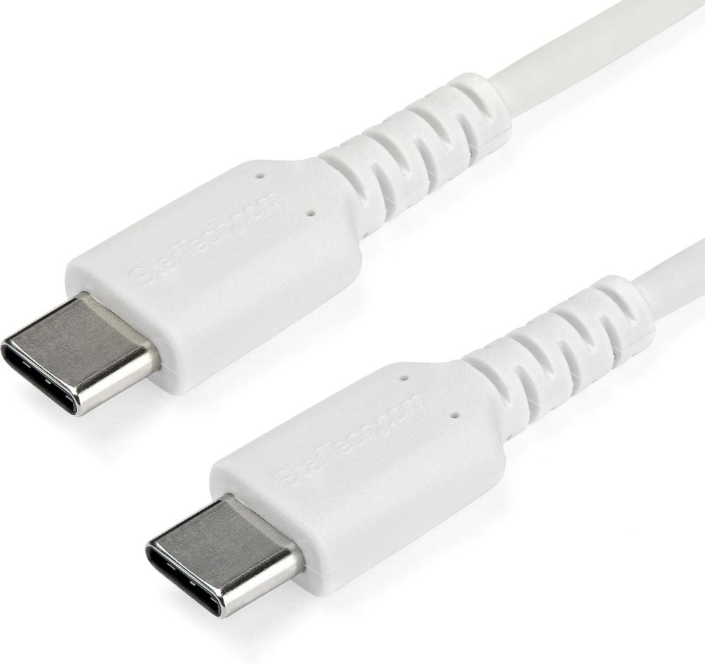 StarTech.com 1m USB C Lader Kabel, Rugged Fast Charge & Sync USB 2.0 naar USB Type C Laptop Laderkabel met TPE Aramidevezel Mantel, MM, 60W, Wit,