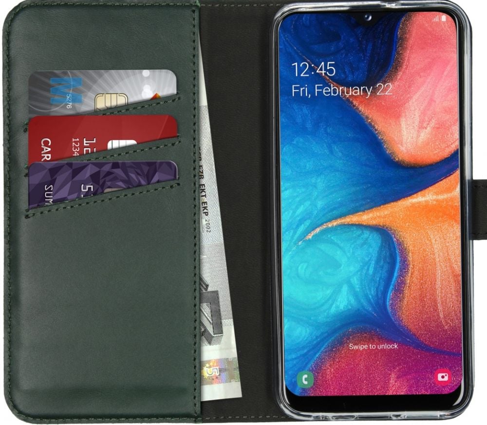 Selencia Echt Lederen Bookcase Samsung Galaxy A20e - Groen