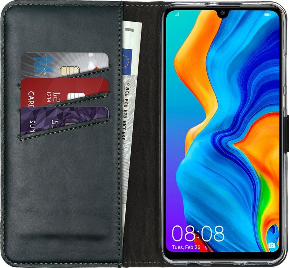 Selencia Echt Lederen Bookcase Huawei P30 Lite - Groen