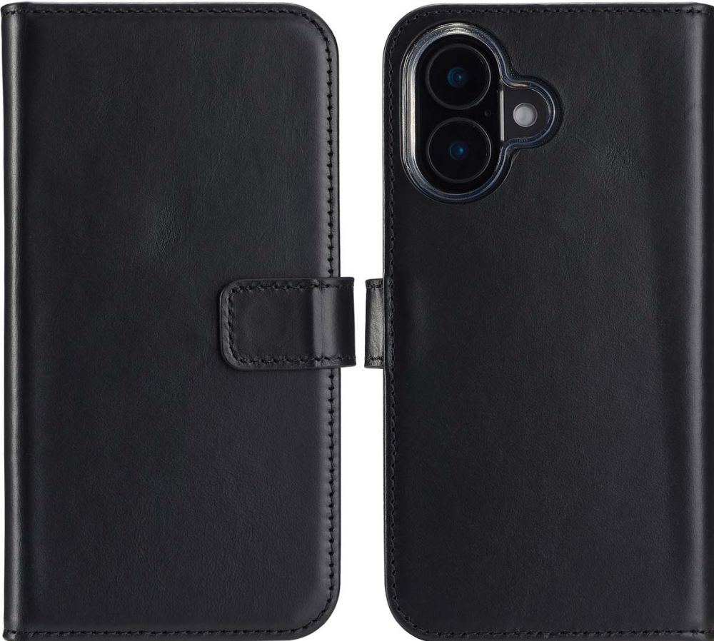 Selencia Echt Lederen Bookcase iPhone 16 Plus - Zwart