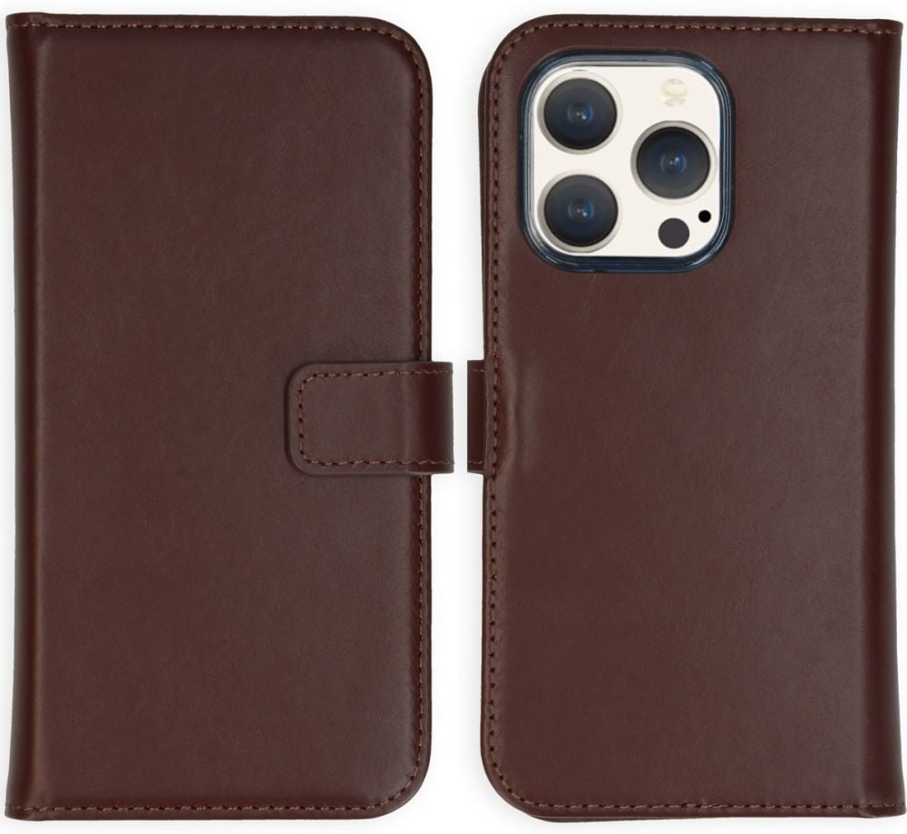 Selencia Echt Lederen Bookcase iPhone 15 Pro - Bruin