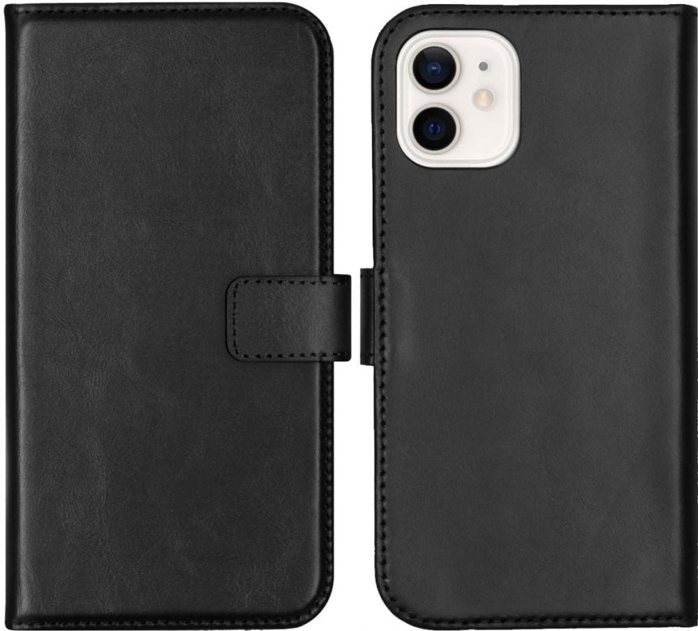Selencia Echt Lederen Bookcase iPhone 12 Mini - Zwart