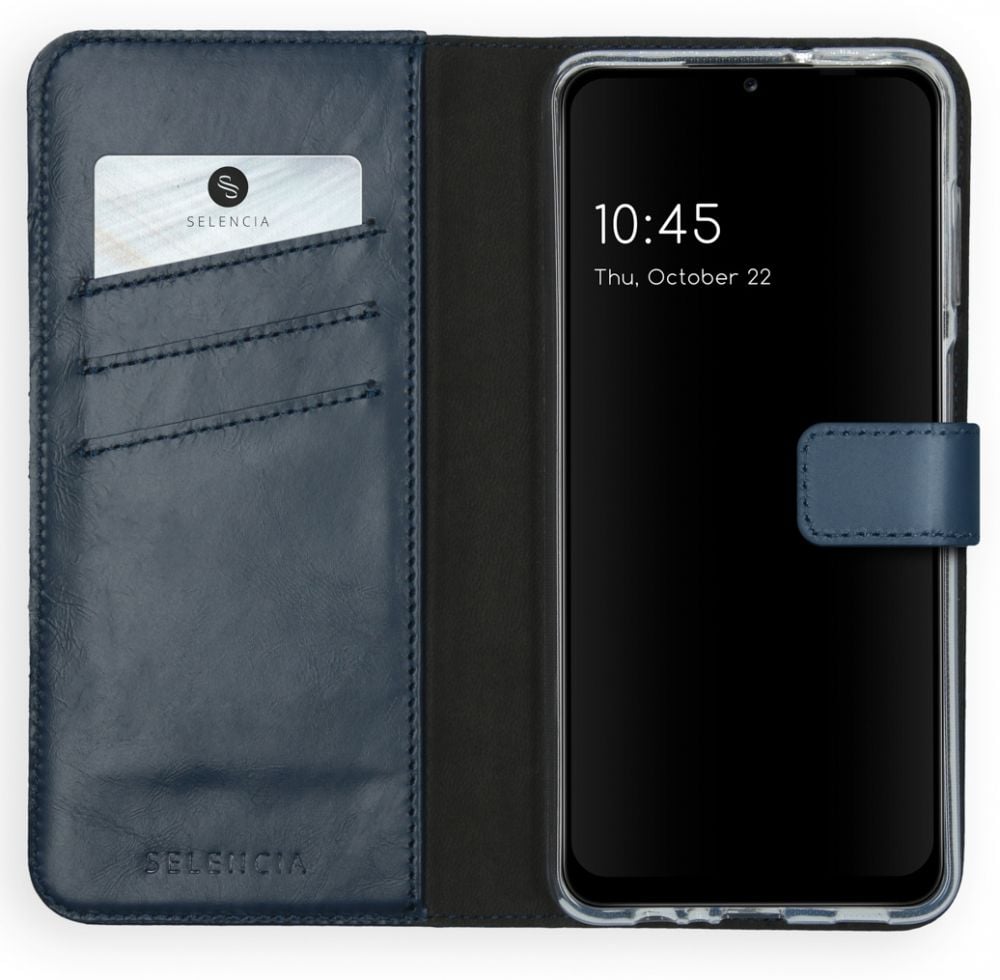 Selencia Echt Lederen Bookcase Samsung Galaxy A12 - Blauw