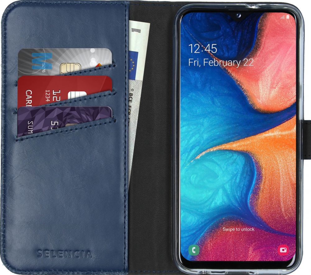 Selencia Echt Lederen Bookcase Samsung Galaxy A20e - Blauw