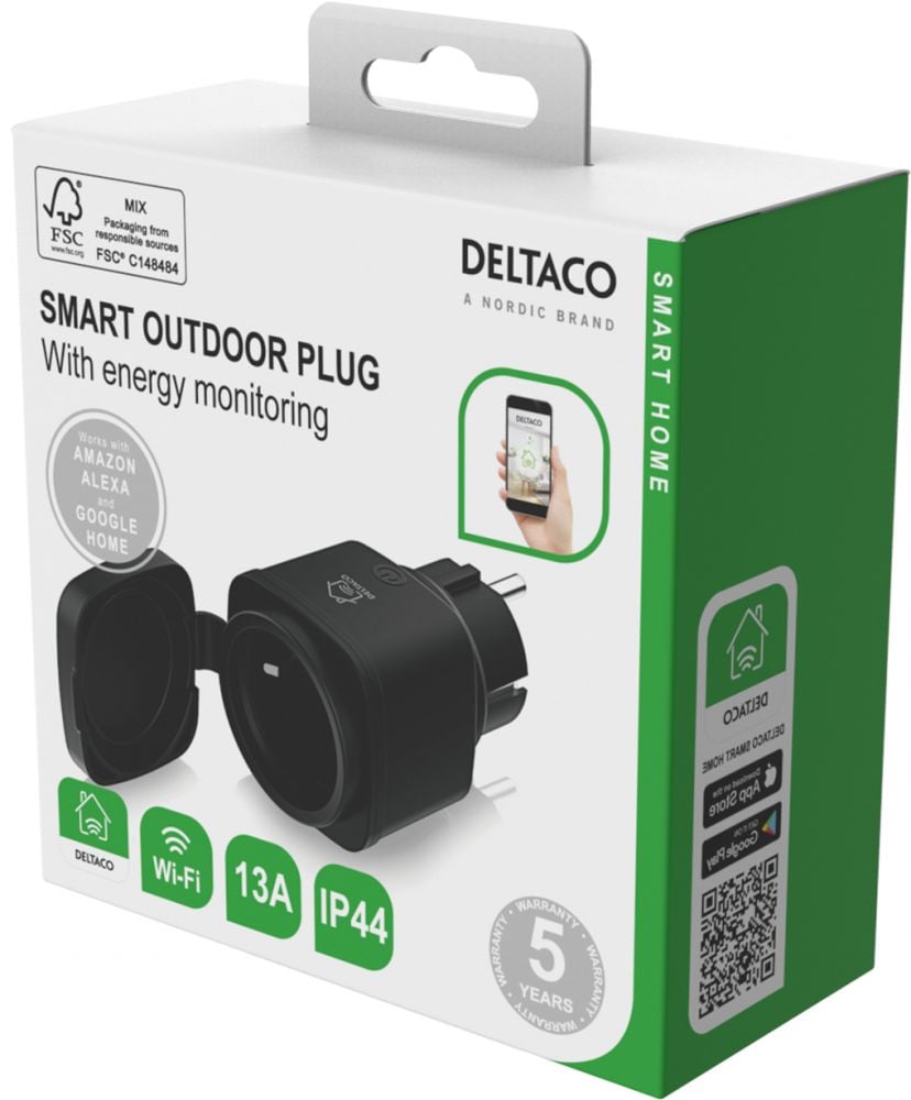 SH-OP01 is een slimme draadloze buitenstekker uit het DELTACO Smart Home systeem die eenvoudig kan worden in- of uitgeschakeld via uw telefoon, zowel
