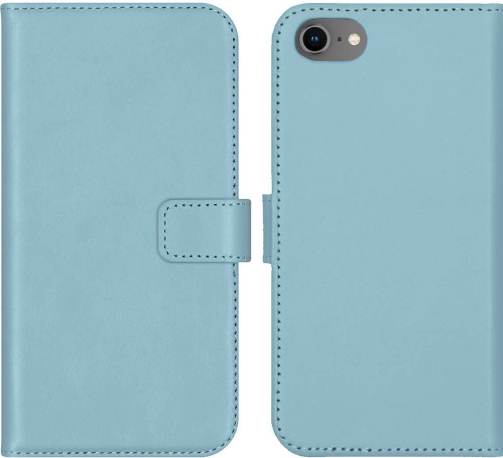 Selencia Echt Lederen Bookcase iPhone SE (2022 / 2020) / 8 / 7 / 6(s) - Lichtblauw