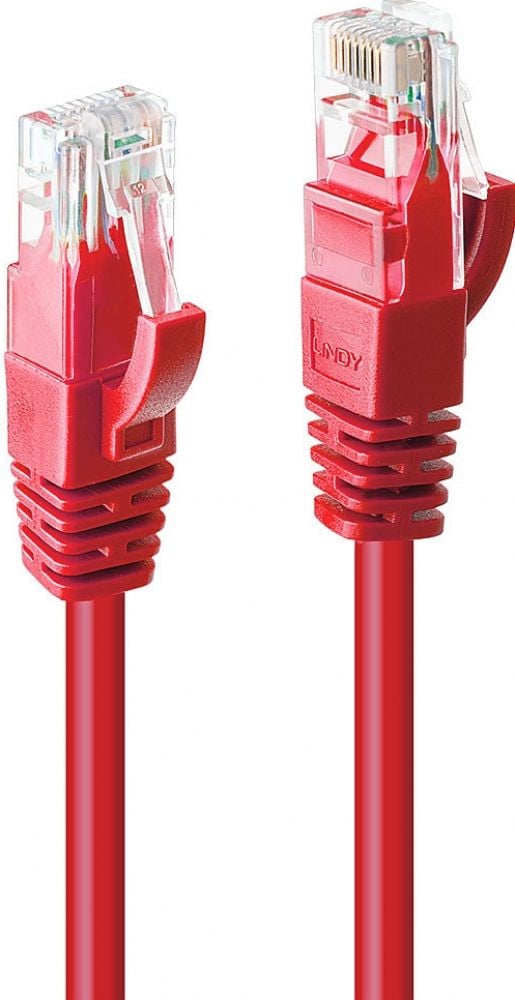 LINDY 5m CAT6 U/UTP Snagless Gigabit Network Cable. Red