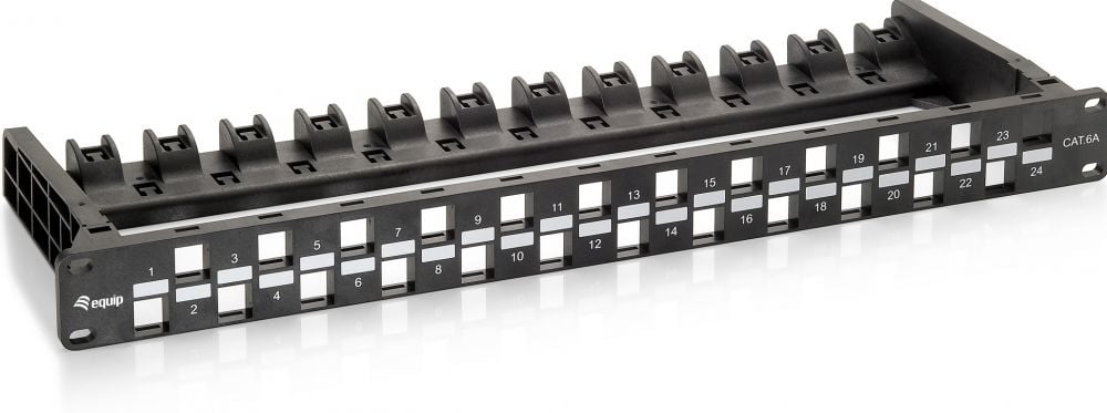 Equip 769225 Cat.6A Panel for 24 Keystone Jacks, unshielded, black