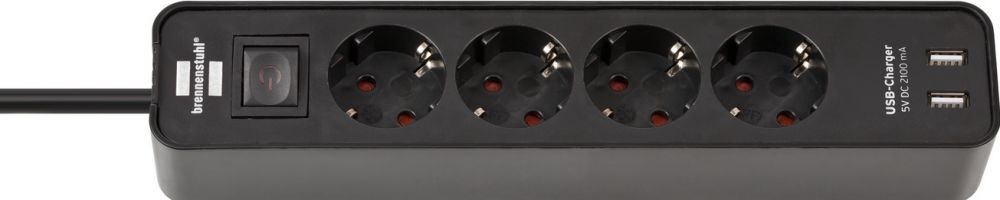 BRENNENSTUHL Brenn Ecolor 4-fach m.Schalter 2x USB bk