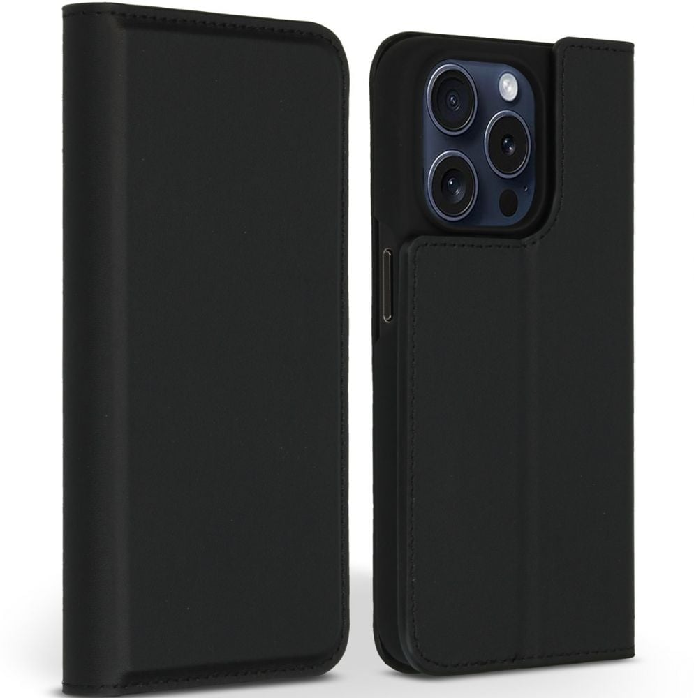 Accezz Premium Leather Slim Bookcase iPhone 15 Pro - Zwart