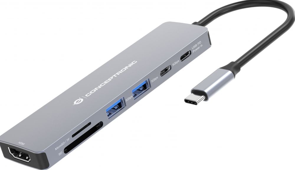 CONCEPTRONIC Dock USB-C->HDMI,2xUSB-A,2xUSB-C,SD,TF 0.25m