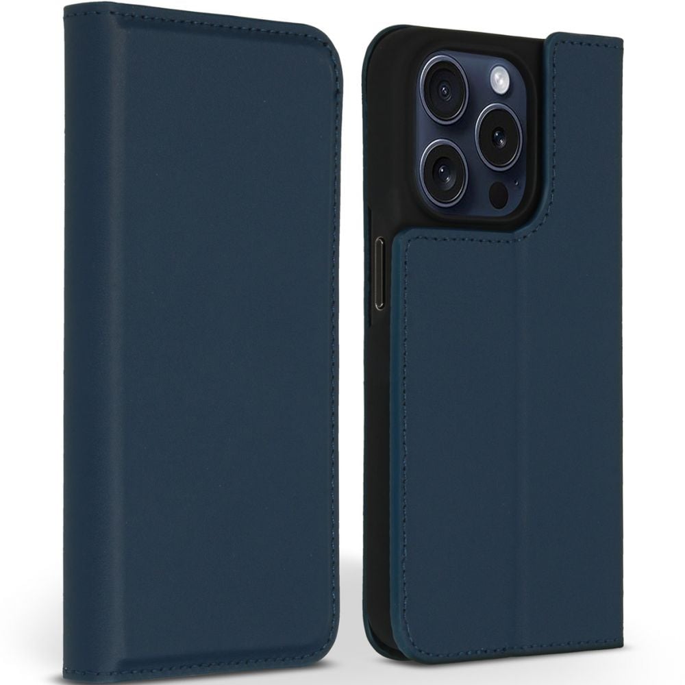 Accezz Premium Leather Slim Bookcase iPhone 15 Pro - Donkerblauw