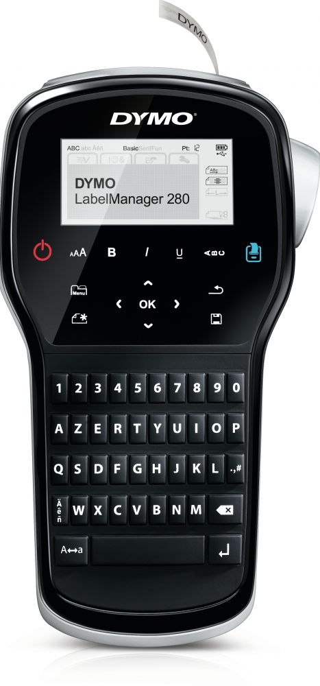 DYMO LabelManager 280-labelmaker | Oplaadbare, draagbare labelprinter met AZERTY-toetsenbord | Inclusief zwart-wit D1-labeltape (12 mm) | Voor thuis en op kantoor