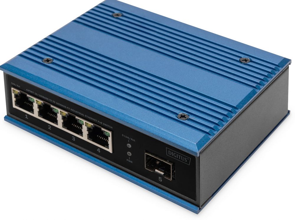 DIGITUS Switch Ind. 4-Port 10/100 30W PoE Unmanaged blau