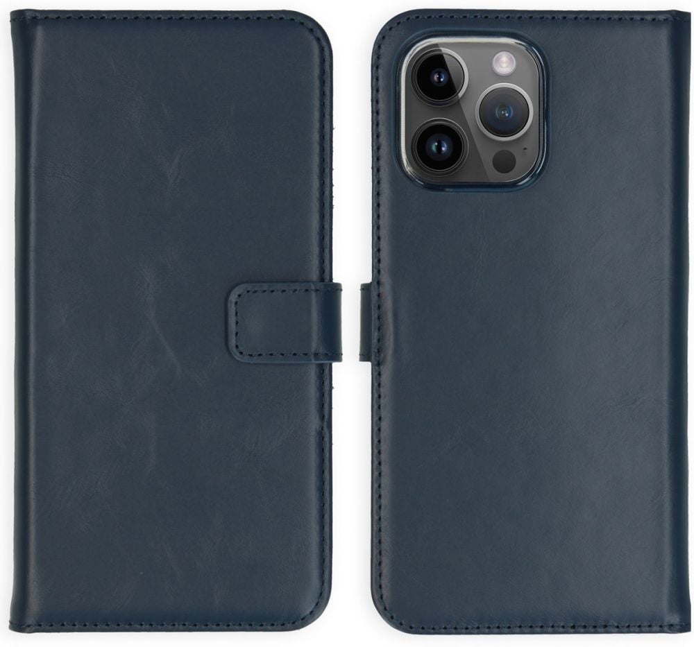 Selencia Echt Lederen Bookcase iPhone 15 Pro Max - Blauw