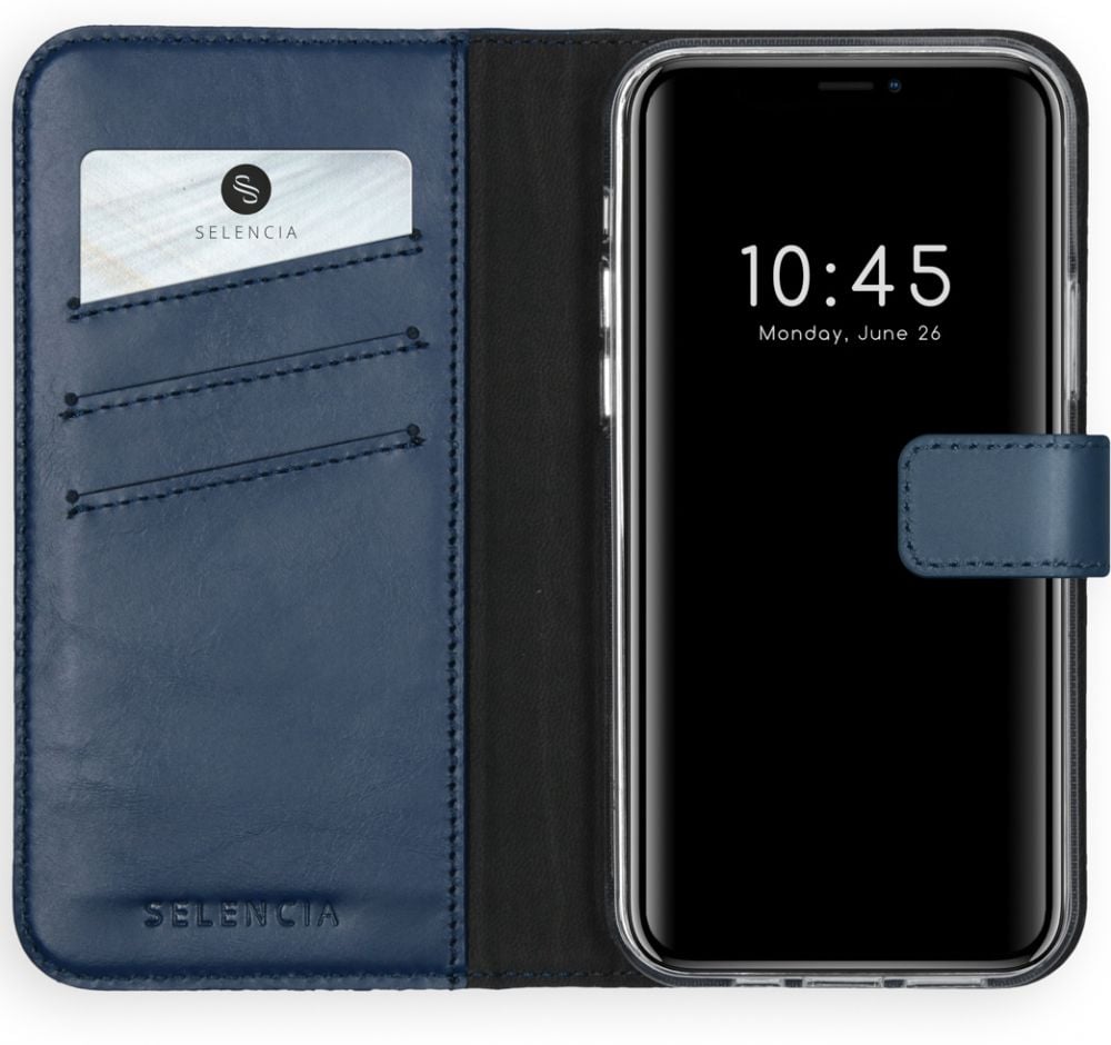 Selencia Echt Lederen Bookcase iPhone 12 Pro Max - Blauw