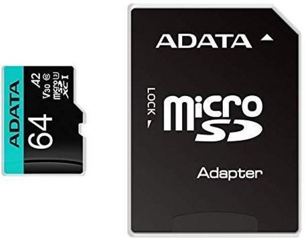 Flash card Micro-SDXC 64GB ADATA Premier Pro V30S retail, w/adapter, black/blue, r/100;w/75