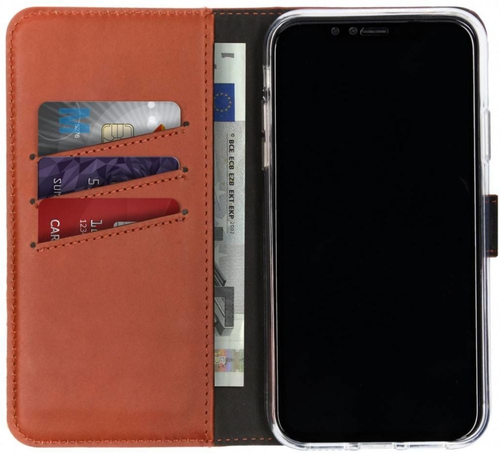 Selencia Echt Lederen Bookcase iPhone Xr - Lichtbruin