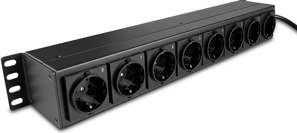 Lindy 1.5U 8 Way Schuko Sockets, Horizontal Rack 19'' PDU with switches