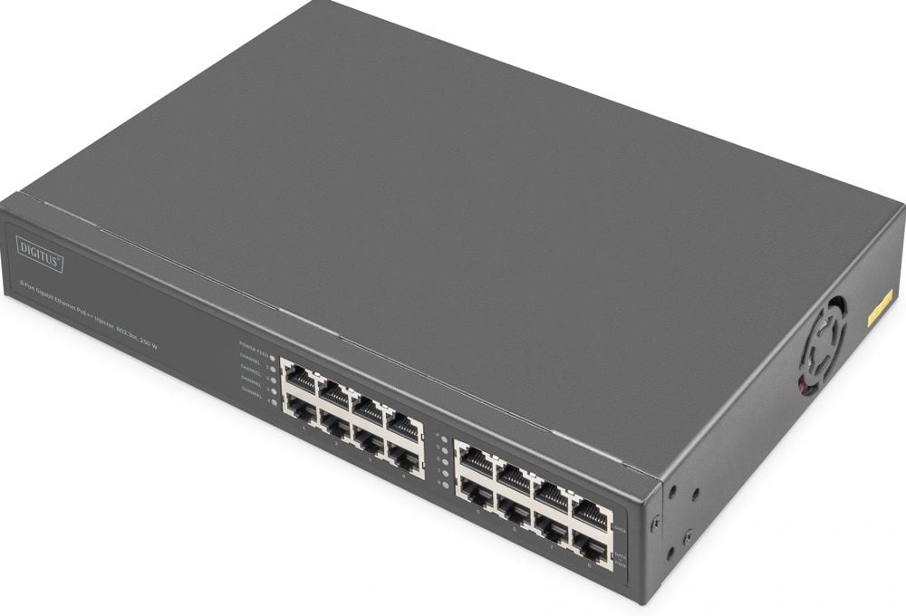 DIGITUS Switch 8-Port Gigabitgabit PoE + Injektor 250W zwart