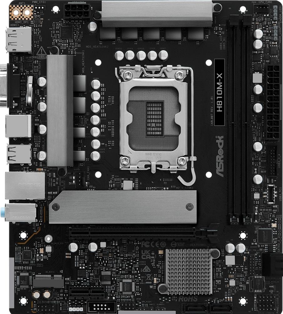 MB ASRock Intel 1851 H810M-X M-ATX 2xCU D5 6400+(OC) PCIe4.0 USB3.2 Gen1