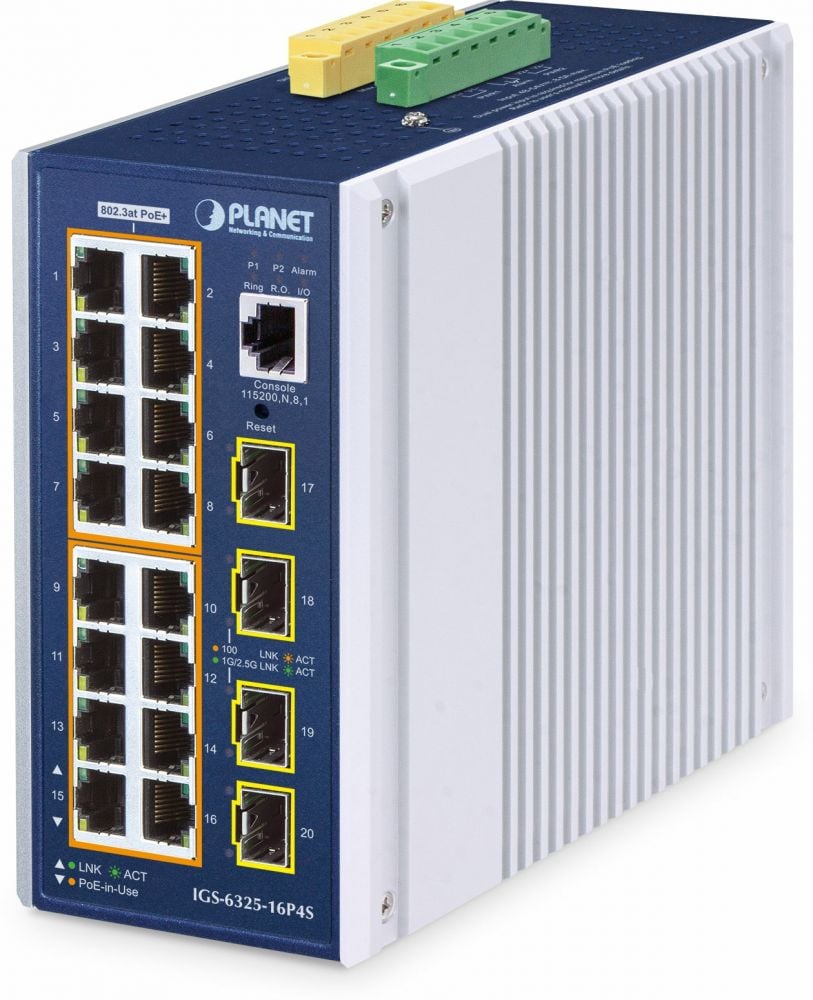 PLANET Industrial 16-Port 10/100/1000T + 4 1G/2,5 SFP POE
