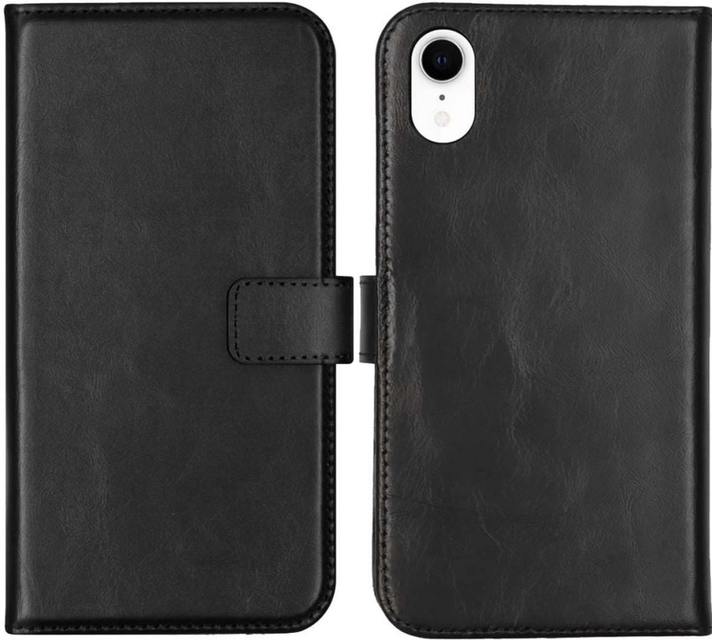 Selencia Echt Lederen Bookcase iPhone Xr - Zwart