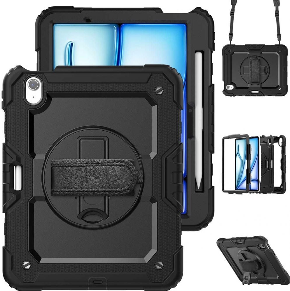 Accezz Rugged Backcover Shoulder Strap iPad Air 11 inch (2024) M2 - Zwart