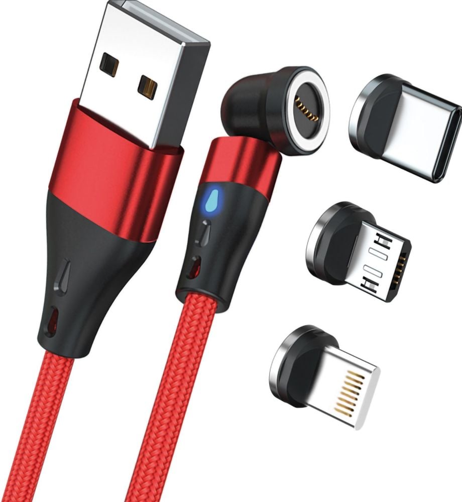RealPower Magnetic cable 3 Amp,2m,rood met adapters