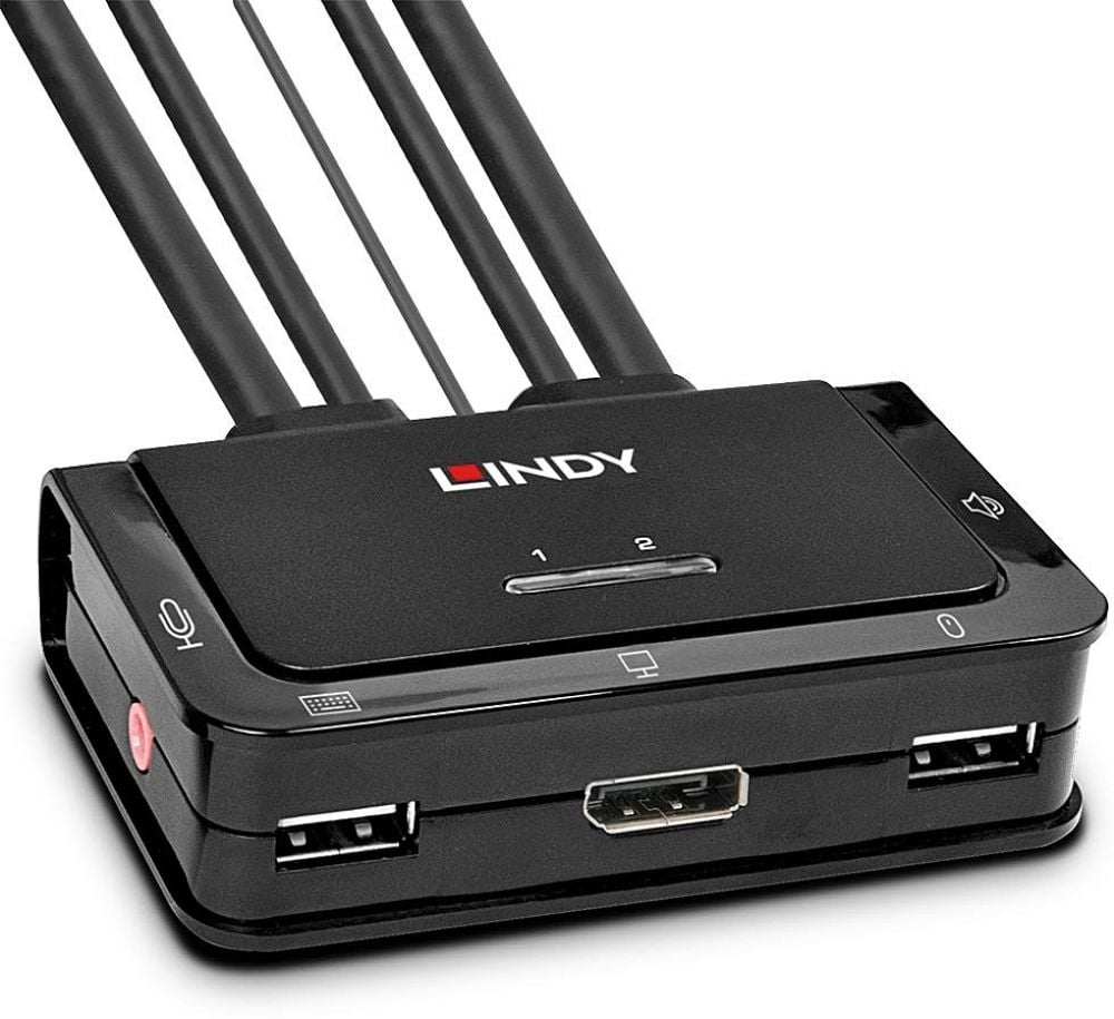 Lindy 2 Port DisplayPort 1.2, USB 2.0 KVM Switch met Audio