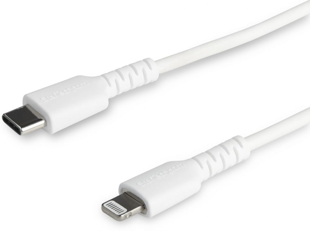 STARTECH StarTech.com 6 ft(2m) Durable White USB-C to Lightning Cable, Heavy Duty Rugged Aramid Fiber USB Type A to Lightning ChargerSync Power Cord, Apple MFi