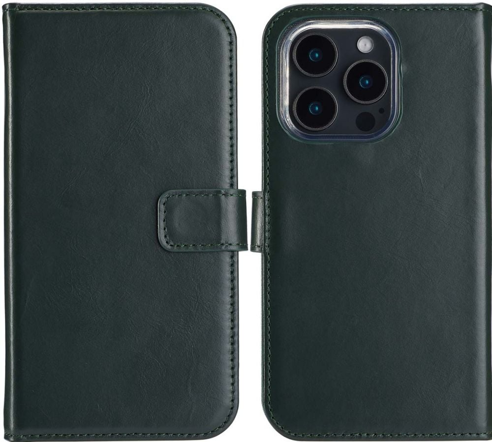 Selencia Echt Lederen Bookcase iPhone 16 Pro - Groen