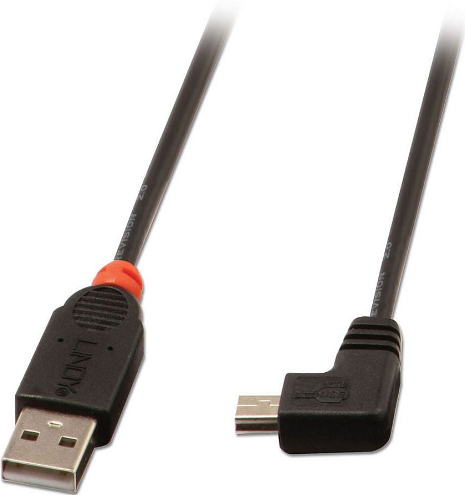 Lindy 0.5m USB 2.0 Cable. Type A to Mini-B. 90 Degree Right Angle