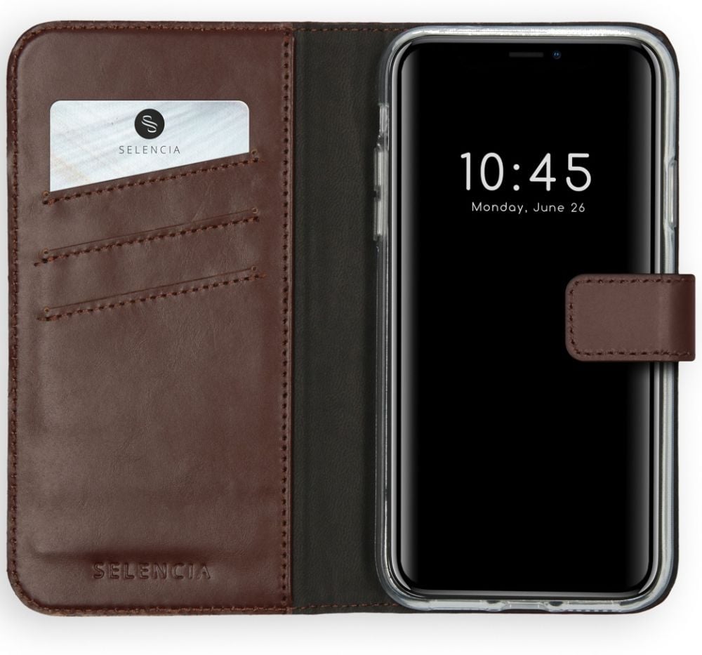 Selencia Echt Lederen Bookcase iPhone 11 - Bruin