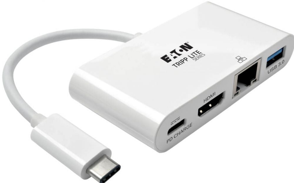Tripp Lite USB C to HDMI Multiport Video Adapter Converter w USB-A Hub, USB-C PD Charging, Gigabit Ethernet Port, Thunderbolt 3 Compatible USB Type C