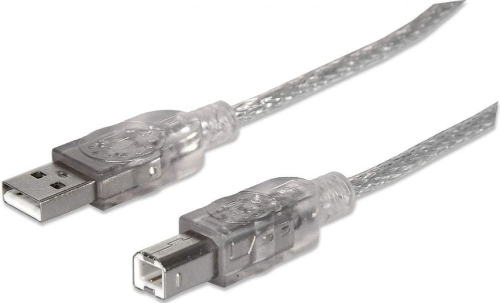 Manhattan USB Kabel A -> B St/St 1.80m zilver
